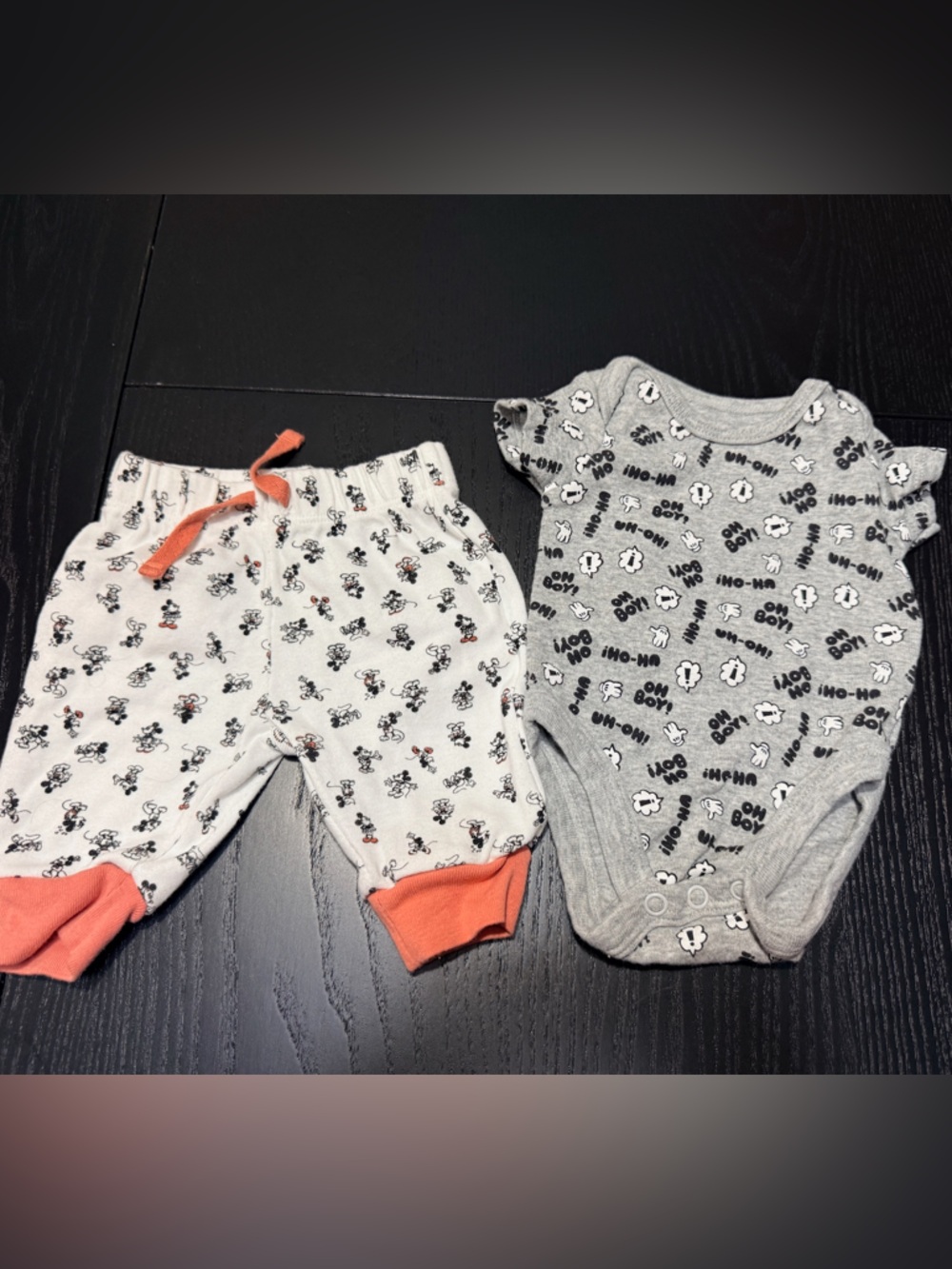 Cotton Baby One-Piece Romper Set in White & Gray with Coral Accents